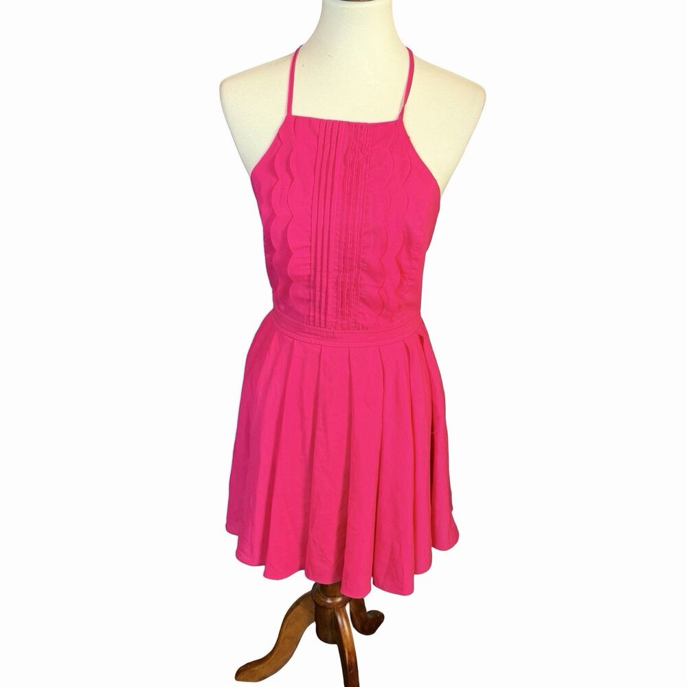 Double Zero Mini Dress Women's Size Medium Fuchsia Pink Backless Halter Bow PIC